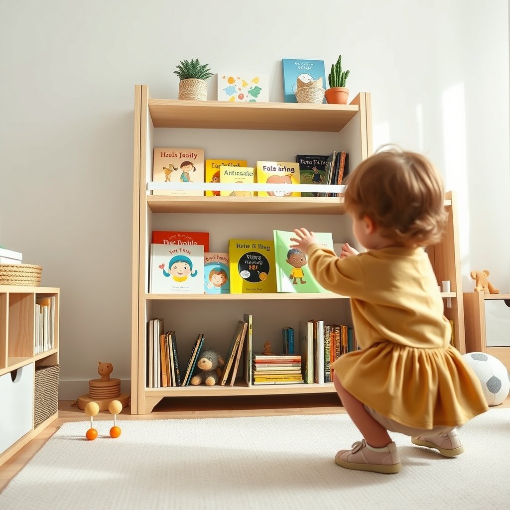 kids bookshelf in action