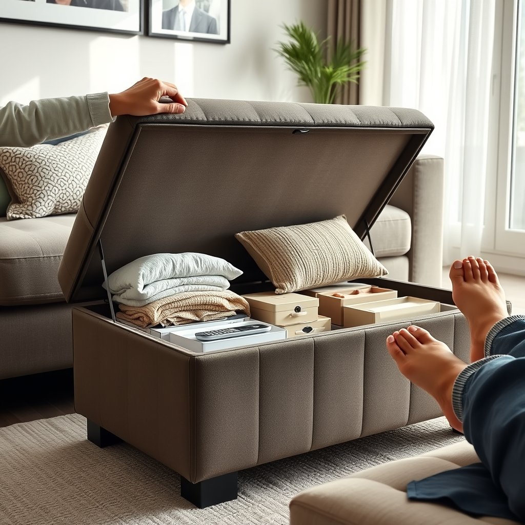 storage ottoman in action